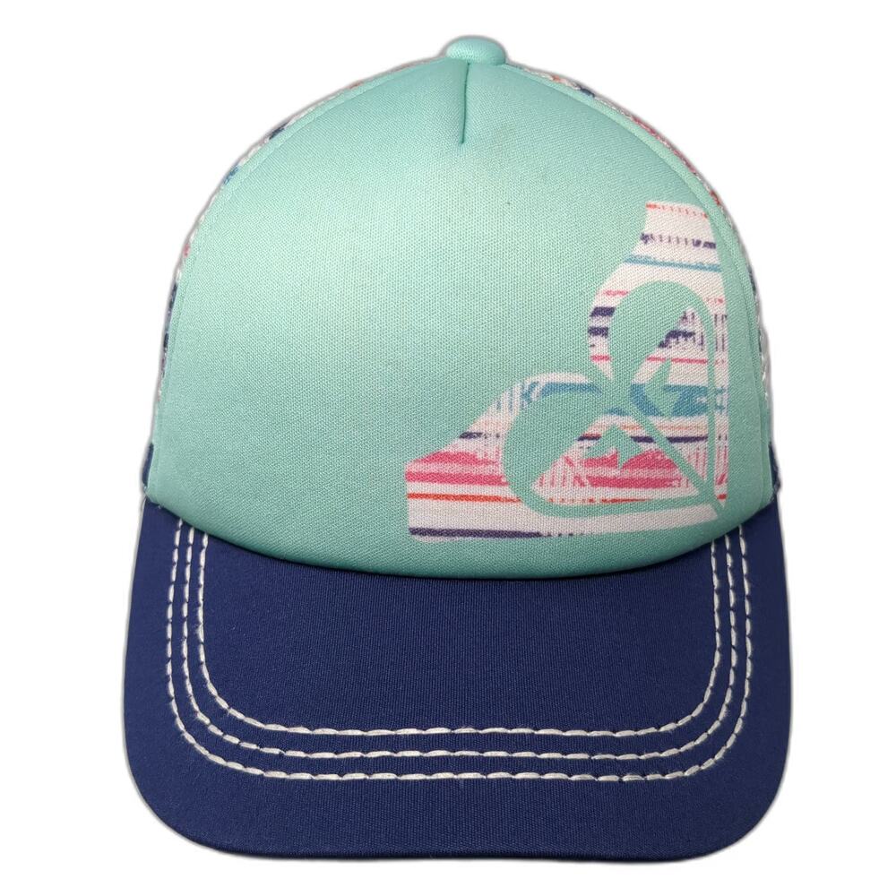 Roxy Trucker Hat Green Blue One Size Striped Logo Mesh Back Snapback Surf Beach